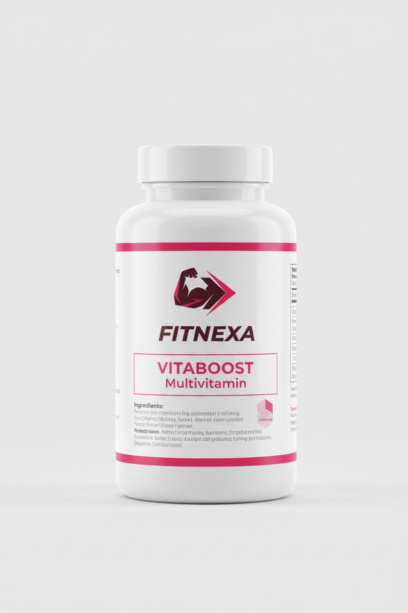 FITNEXA VITABOOST Multivitamin white supplement bottle front view