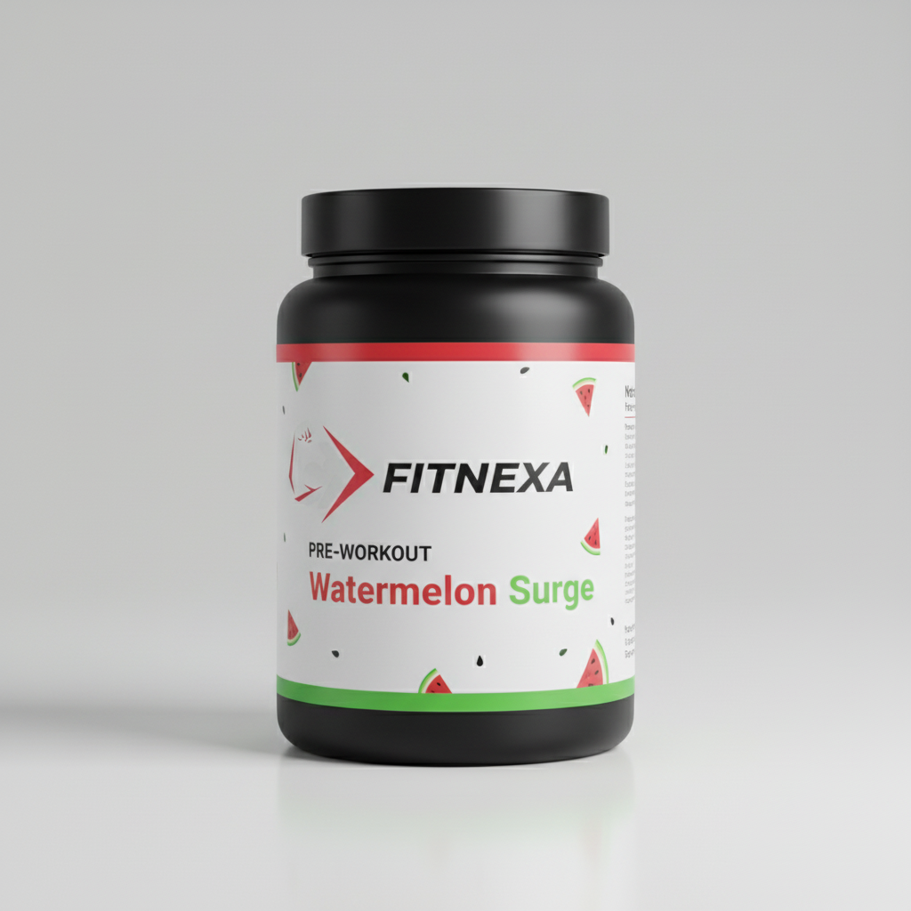FITNEXA Watermelon Surge Pre-Workout – Side View